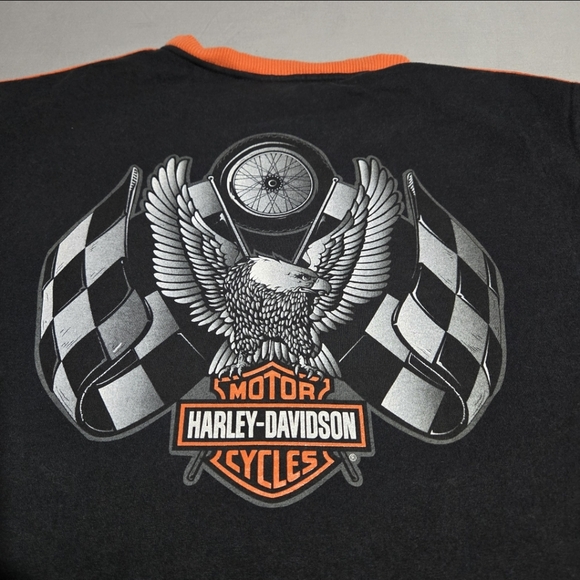 VINTAGE Harley Davidson Tank Top Mens XXL Black Eagle Checkered Flag Embroidered - Picture 11 of 11
